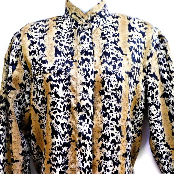 Nicola Blouse Vintage 80s Secretary Mixed Animal Print Poly Satin 8 M - Picture 5 of 8